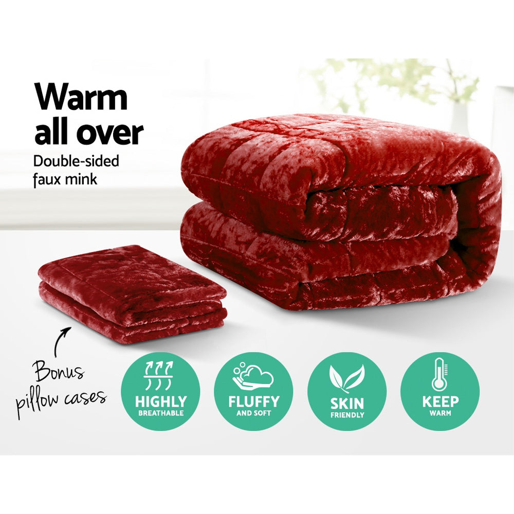 Giselle Bedding Faux Mink Quilt King Size Burgundy - Delldesign Living - Home & Garden > Bedding - free-shipping