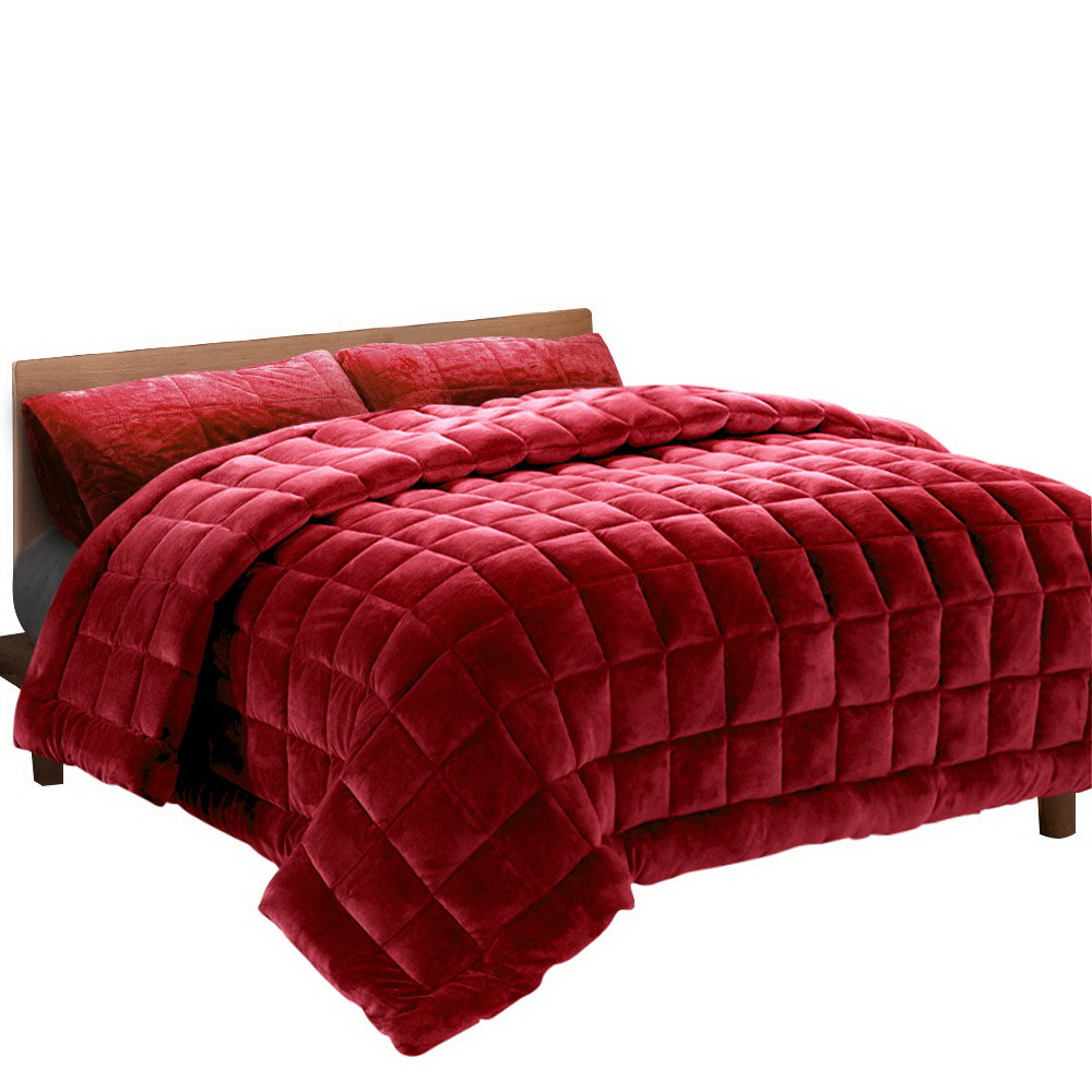 Giselle Bedding Faux Mink Quilt Super King Burgundy - Delldesign Living - Home & Garden > Bedding - free-shipping