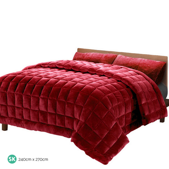 Giselle Bedding Faux Mink Quilt Super King Burgundy - Delldesign Living - Home & Garden > Bedding - free-shipping