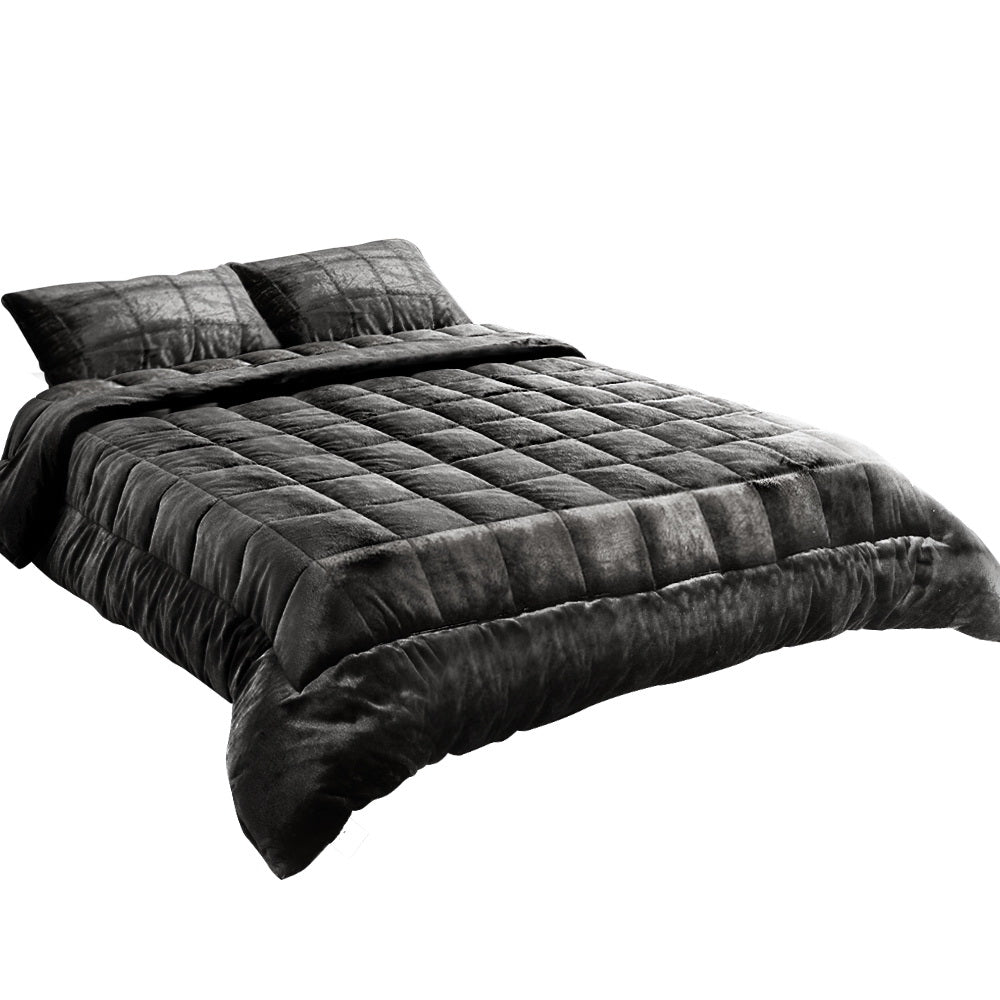 Giselle Bedding Faux Mink Quilt Double Size Charcoal - Delldesign Living - Home & Garden > Bedding - free-shipping