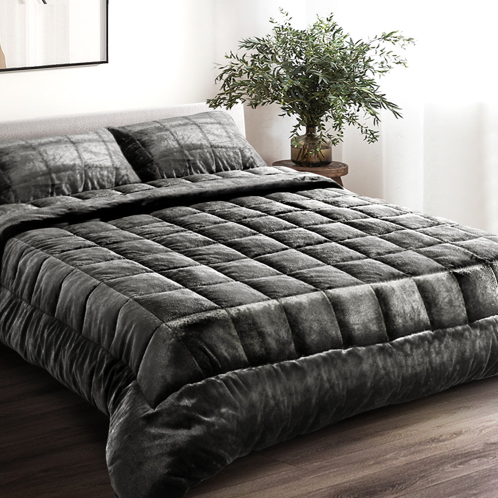 Giselle Bedding Faux Mink Quilt Double Size Charcoal - Delldesign Living - Home & Garden > Bedding - free-shipping