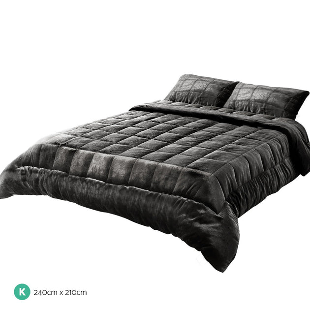 Giselle Bedding Faux Mink Quilt King Size Charcoal - Delldesign Living - Home & Garden > Bedding - free-shipping