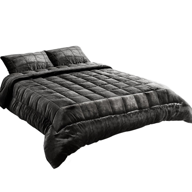 Giselle Bedding Faux Mink Quilt Queen Size Charcoal - Delldesign Living - Home & Garden > Bedding - free-shipping