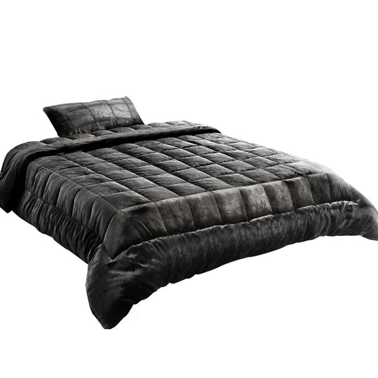 Giselle Bedding Faux Mink Quilt Single Size Charcoal - Delldesign Living - Home & Garden > Bedding - free-shipping