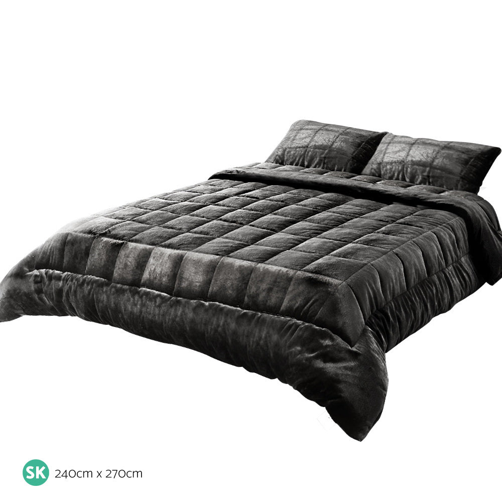 Giselle Bedding Faux Mink Quilt Super King Charcoal - Delldesign Living - Home & Garden > Bedding - free-shipping