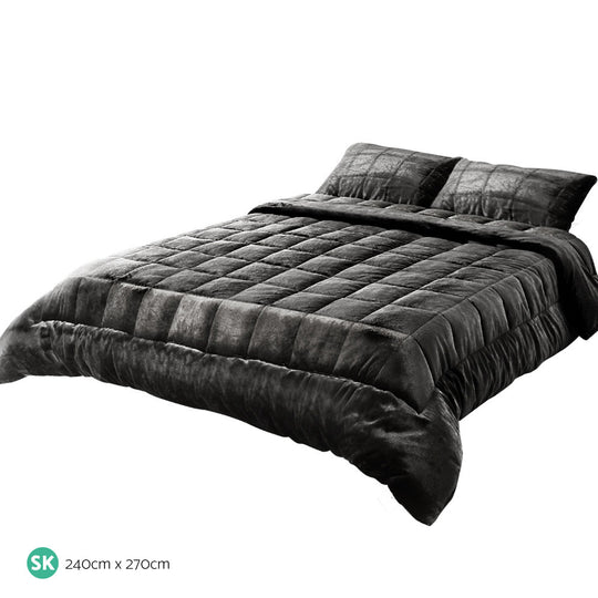 Giselle Bedding Faux Mink Quilt Super King Charcoal - Delldesign Living - Home & Garden > Bedding - free-shipping