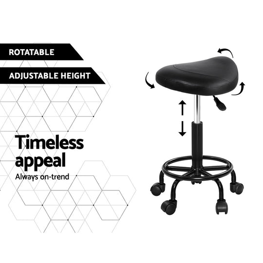 Artiss Saddle Stool Salon Chair Black Swivel Beauty Barber Hairdressing Gas Lift - Delldesign Living - Furniture > Bar Stools & Chairs - free-shipping