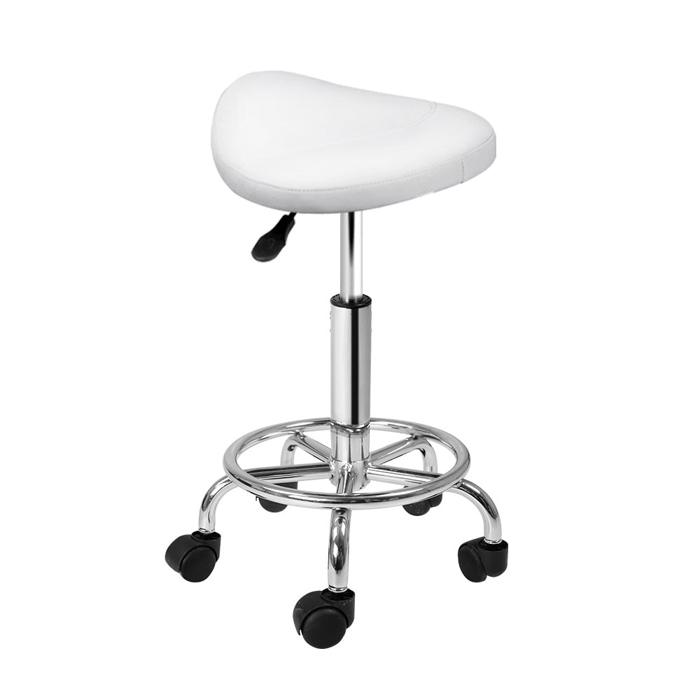 Artiss Saddle Salon Stool White PU Swivel Barber Hair Dress Chair Hydraulic Lift - Delldesign Living - Furniture > Bar Stools & Chairs - free-shipping, hamptons