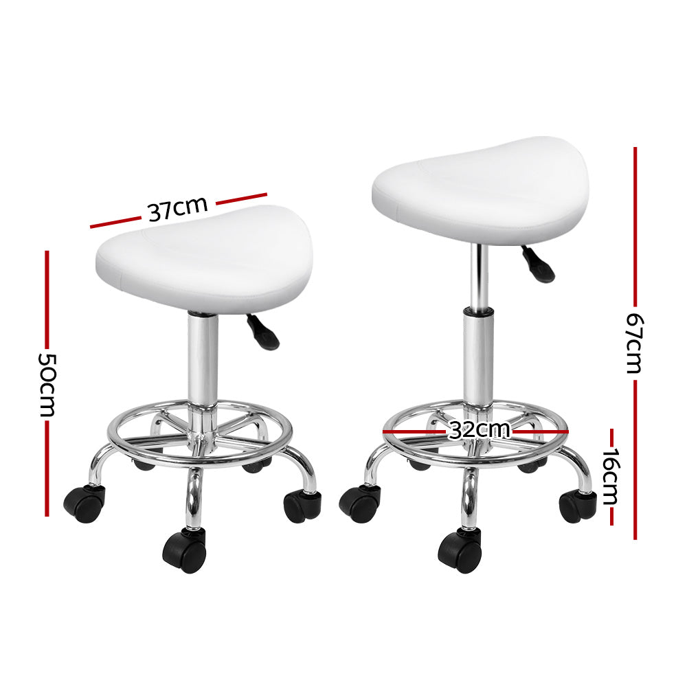 Artiss Saddle Salon Stool White PU Swivel Barber Hair Dress Chair Hydraulic Lift - Delldesign Living - Furniture > Bar Stools & Chairs - free-shipping, hamptons