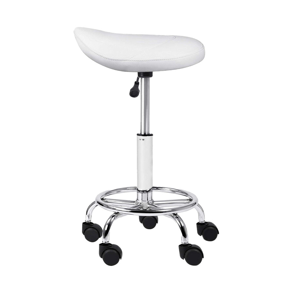 Artiss Saddle Salon Stool White PU Swivel Barber Hair Dress Chair Hydraulic Lift - Delldesign Living - Furniture > Bar Stools & Chairs - free-shipping, hamptons