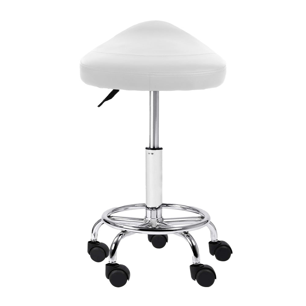 Artiss Saddle Salon Stool White PU Swivel Barber Hair Dress Chair Hydraulic Lift - Delldesign Living - Furniture > Bar Stools & Chairs - free-shipping, hamptons