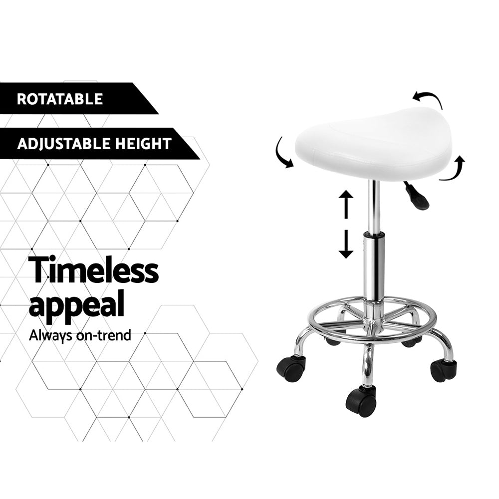 Artiss Saddle Salon Stool White PU Swivel Barber Hair Dress Chair Hydraulic Lift - Delldesign Living - Furniture > Bar Stools & Chairs - free-shipping, hamptons