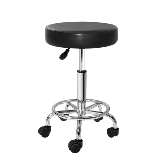 Artiss Round Salon Stool Black PU Swivel Barber Hair Dress Chair Hydraulic Lift - Delldesign Living - Furniture > Bar Stools & Chairs - free-shipping