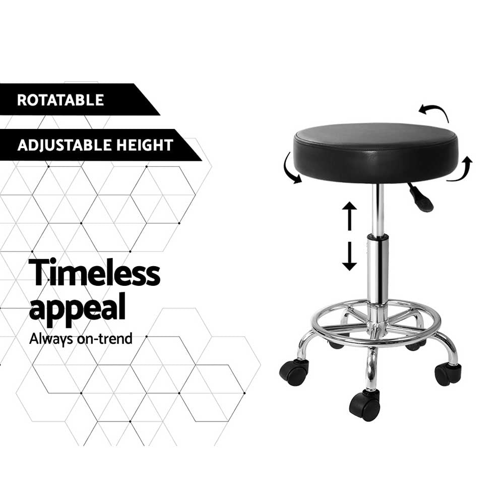 Artiss Round Salon Stool Black PU Swivel Barber Hair Dress Chair Hydraulic Lift - Delldesign Living - Furniture > Bar Stools & Chairs - free-shipping