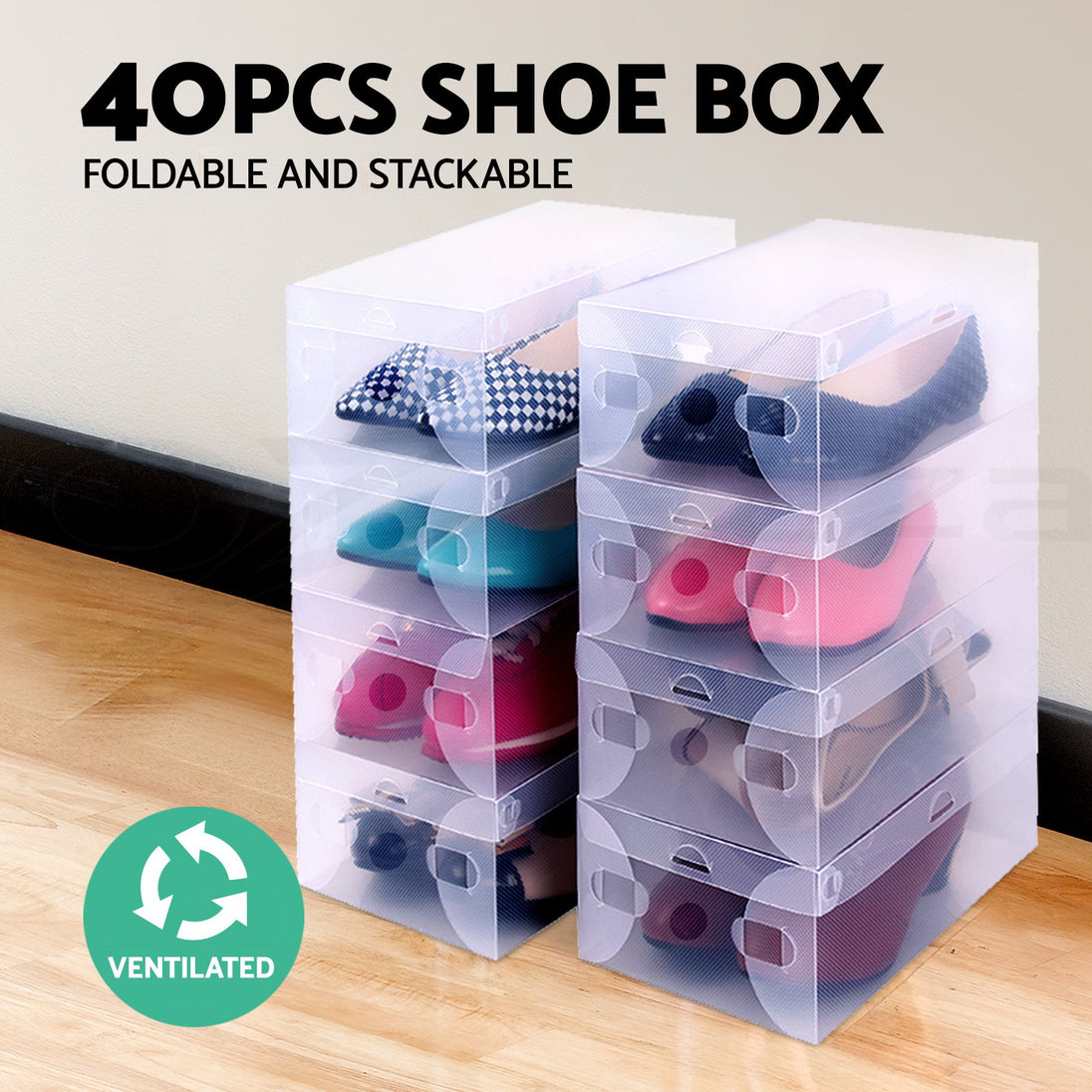 40pcs Clear Shoe Storage Box Transparent Foldable Stackable Boxes Organize Home - Delldesign Living - Home & Garden > Storage - free-shipping