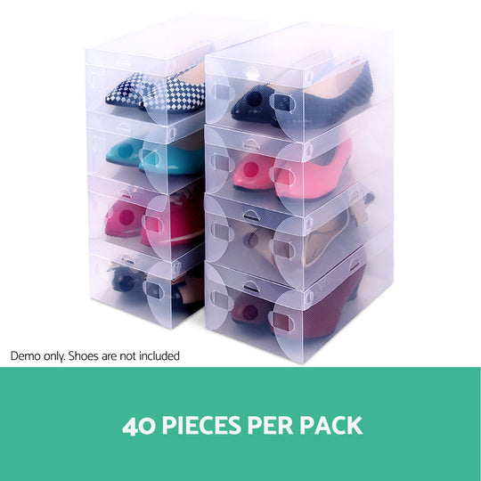 40pcs Clear Shoe Storage Box Transparent Foldable Stackable Boxes Organize Home - Delldesign Living - Home & Garden > Storage - free-shipping