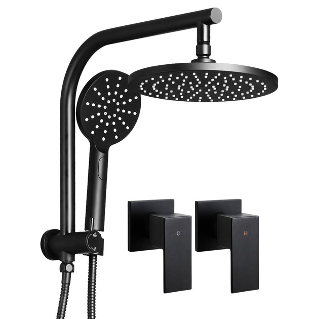 Cefito WELS 9'' Rain Shower Head Taps Round Handheld High Pressure Wall Black - Delldesign Living - Home & Garden > Bathroom Accessories - free-shipping