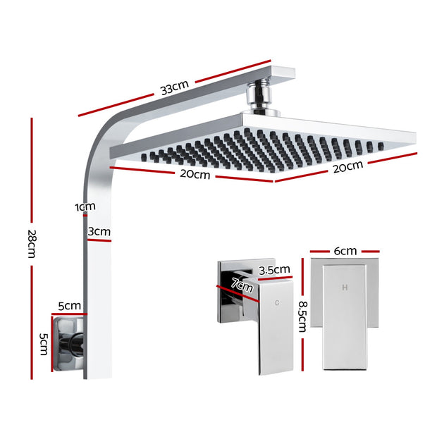 Cefito WElS 8'' Rain Shower Head Taps Square High Pressure Wall Arm DIY Chrome - Delldesign Living - Home & Garden > Bathroom Accessories - free-shipping