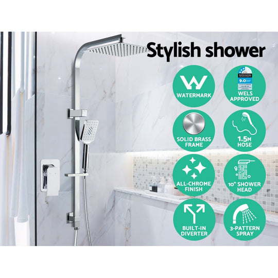 Cefito WELS 10'' Rain Shower Head Mixer Square Handheld High Pressure Wall Chrome - Delldesign Living - Home & Garden > DIY - free-shipping