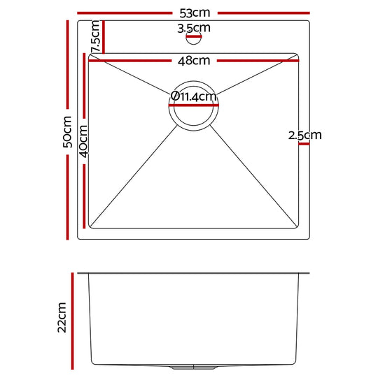 Cefito 53cm x 50cm Stainless Steel Kitchen Sink Under/Top/Flush Mount Silver - Delldesign Living - Home & Garden > DIY - free-shipping