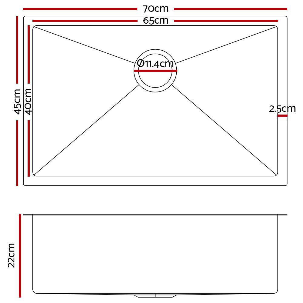 Cefito 70cm x 45cm Stainless Steel Kitchen Sink Under/Top/Flush Mount Silver - Delldesign Living - Home & Garden > DIY - free-shipping