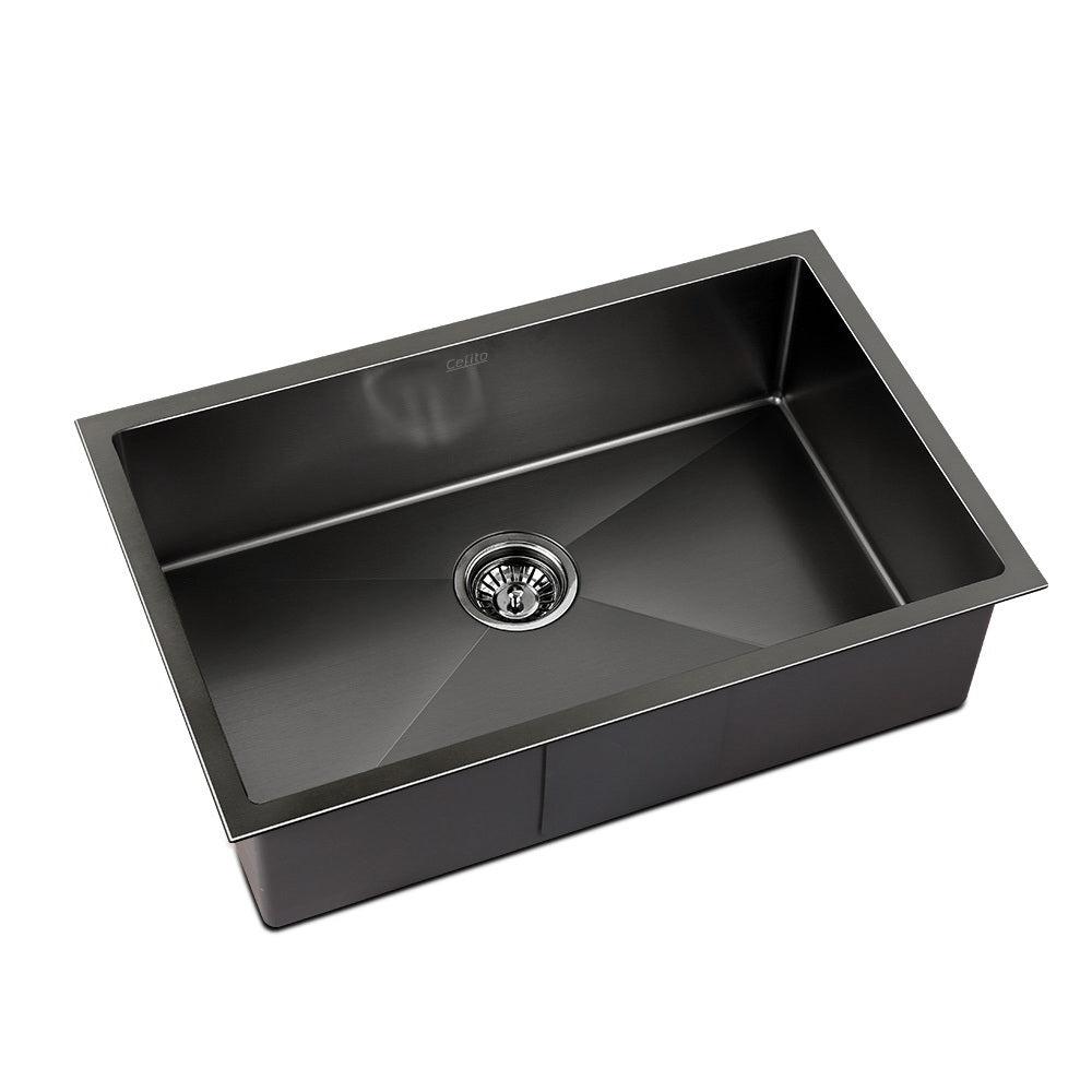 Cefito 70cm x 45cm Stainless Steel Kitchen Sink Under/Top/Flush Mount Black - Delldesign Living - Home & Garden > DIY - free-shipping