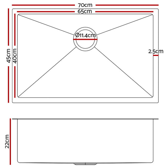 Cefito 70cm x 45cm Stainless Steel Kitchen Sink Under/Top/Flush Mount Black - Delldesign Living - Home & Garden > DIY - free-shipping