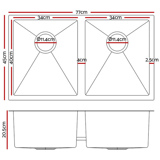 Cefito 77cm x 45cm Stainless Steel Kitchen Sink Under/Top/Flush Mount Black - Delldesign Living - Home & Garden > DIY - free-shipping