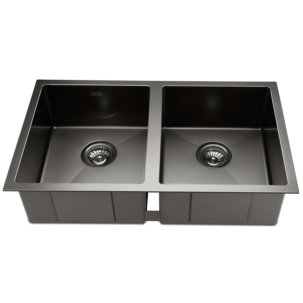 Cefito 77cm x 45cm Stainless Steel Kitchen Sink Under/Top/Flush Mount Black - Delldesign Living - Home & Garden > DIY - free-shipping