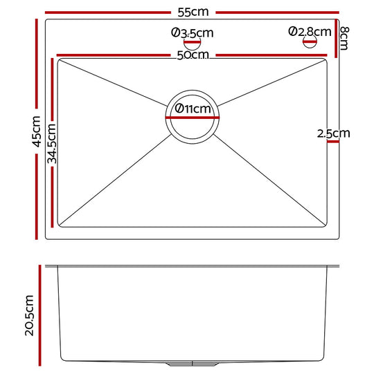 Cefito 55cm x 45cm Stainless Steel Kitchen Sink Flush/Drop-in Mount Silver - Delldesign Living - Home & Garden > DIY - free-shipping