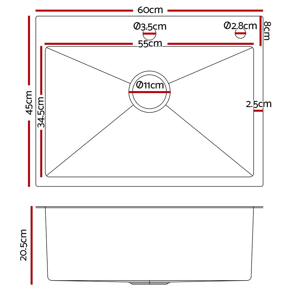 Cefito 60cm x 45cm Stainless Steel Kitchen Sink Flush/Drop-in Mount Silver - Delldesign Living - Home & Garden > DIY - free-shipping