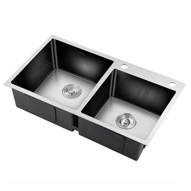 Cefito 80cm x 45cm Stainless Steel Kitchen Sink Flush/Drop-in Mount Silver - Delldesign Living - Home & Garden > DIY - free-shipping