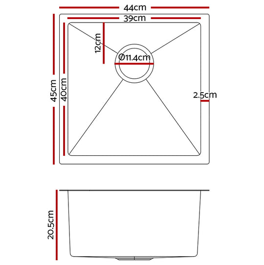 Cefito Handmade Kitchen Sink Stainless steel Sink 44cm x 45cm - Delldesign Living - Home & Garden > DIY - free-shipping