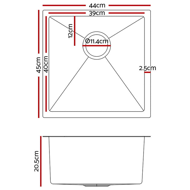 Cefito Handmade Kitchen Sink Stainless steel Sink 44cm x 45cm - Delldesign Living - Home & Garden > DIY - free-shipping