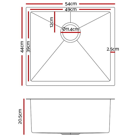 Cefito 54cm x 44cm Stainless Steel Kitchen Sink Under/Top/Flush Mount Black - Delldesign Living - Home & Garden > DIY - free-shipping