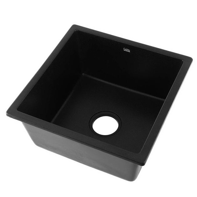 Cefito Stone Kitchen Sink 450X450MM Granite Under/Topmount Basin Bowl Laundry Black - Delldesign Living - Home & Garden > DIY - free-shipping