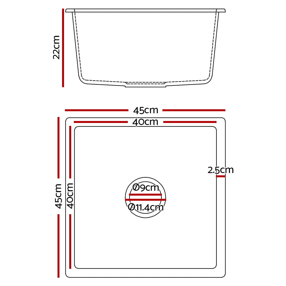Cefito Stone Kitchen Sink 450X450MM Granite Under/Topmount Basin Bowl Laundry Black - Delldesign Living - Home & Garden > DIY - free-shipping