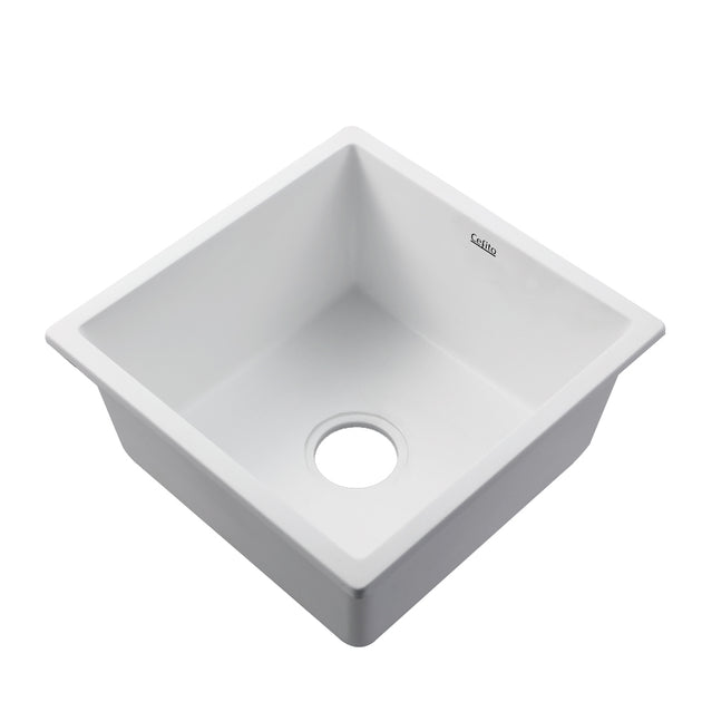 Cefito Stone Kitchen Sink 450X450MM Granite Under/Topmount Basin Bowl Laundry White - Delldesign Living - Home & Garden > DIY - free-shipping, hamptons