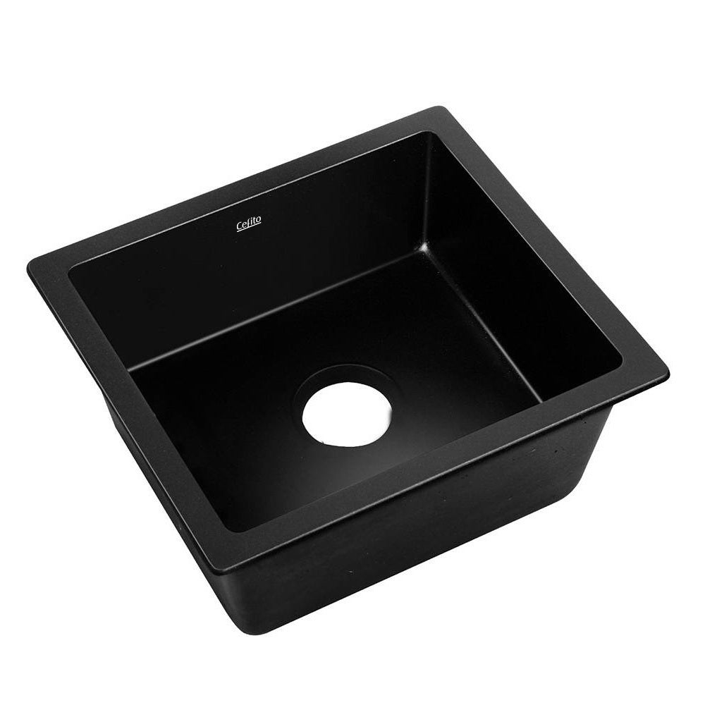 Cefito Stone Kitchen Sink 460X410MM Granite Under/Topmount Basin Bowl Laundry Black - Delldesign Living - Home & Garden > DIY - free-shipping