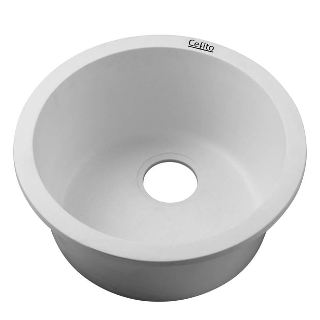 Cefito Stone Kitchen Sink Round 430MM Granite Under/Topmount Basin Bowl Laundry White - Delldesign Living - Home & Garden > Bathroom Accessories - free-shipping, hamptons