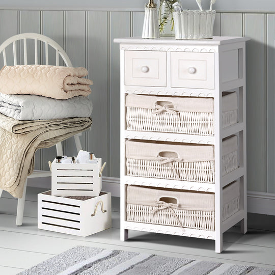 Artiss 3 Basket Storage Drawers - White - Delldesign Living - Furniture > Bedroom - free-shipping, hamptons