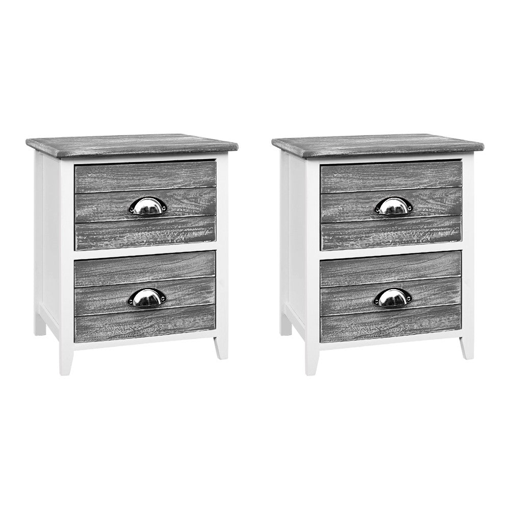 Artiss 2x Bedside Table Nightstands 2 Drawers Storage Cabinet Bedroom Side Grey - Delldesign Living - Furniture > Bedroom - free-shipping