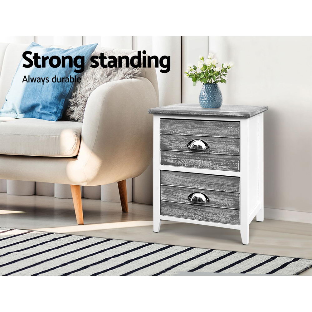 Artiss 2x Bedside Table Nightstands 2 Drawers Storage Cabinet Bedroom Side Grey - Delldesign Living - Furniture > Bedroom - free-shipping