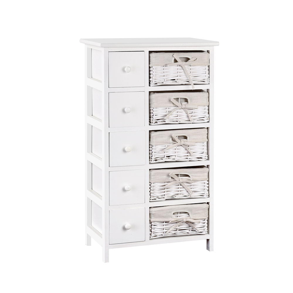 Artiss 5 Basket Storage Drawers - White - Delldesign Living - Furniture > Bedroom - free-shipping