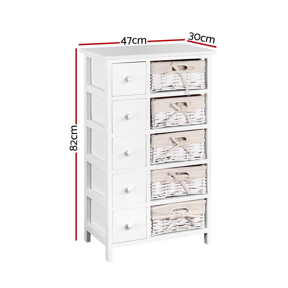 Artiss 5 Basket Storage Drawers - White - Delldesign Living - Furniture > Bedroom - free-shipping