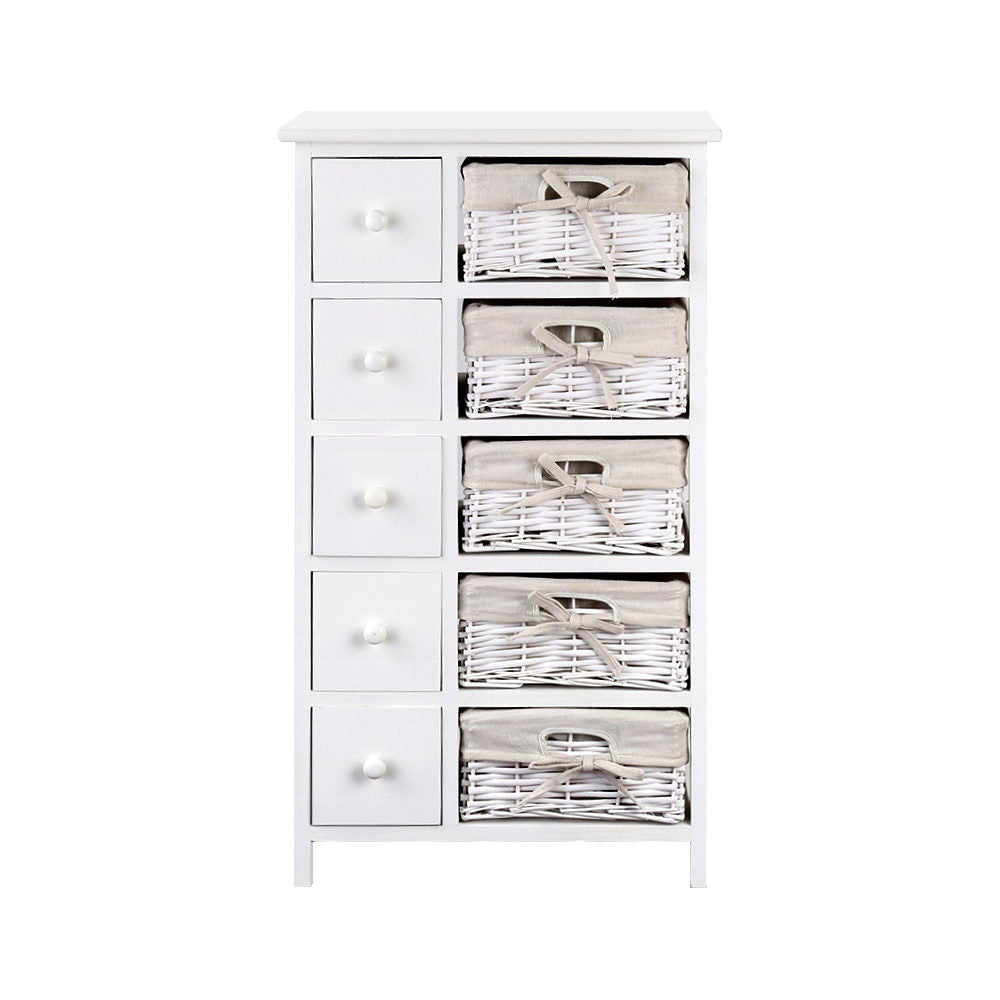 Artiss 5 Basket Storage Drawers - White - Delldesign Living - Furniture > Bedroom - free-shipping