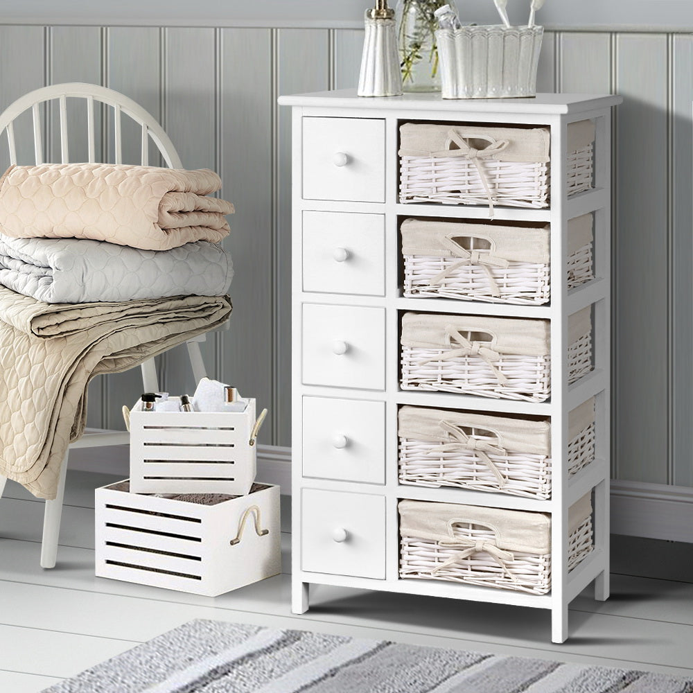 Artiss 5 Basket Storage Drawers - White - Delldesign Living - Furniture > Bedroom - free-shipping