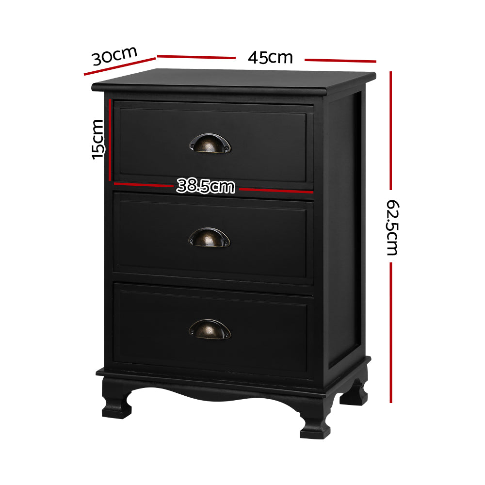 Artiss Vintage Bedside Table Chest Storage Cabinet Nightstand Black - Delldesign Living - Furniture > Bedroom - free-shipping