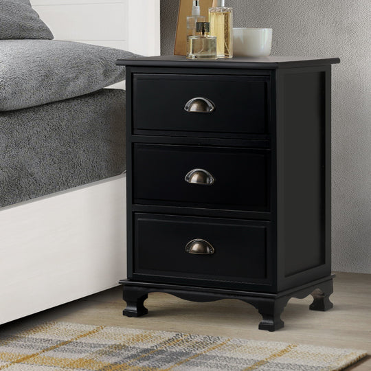 Artiss Vintage Bedside Table Chest Storage Cabinet Nightstand Black - Delldesign Living - Furniture > Bedroom - free-shipping