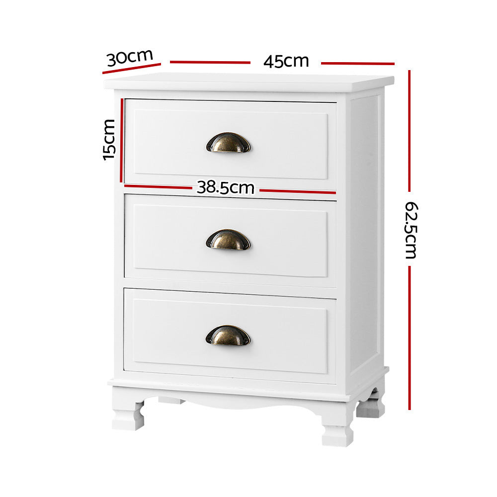 Artiss Vintage Bedside Table Chest Storage Cabinet Nightstand White - Delldesign Living - Furniture > Bedroom - free-shipping, hamptons